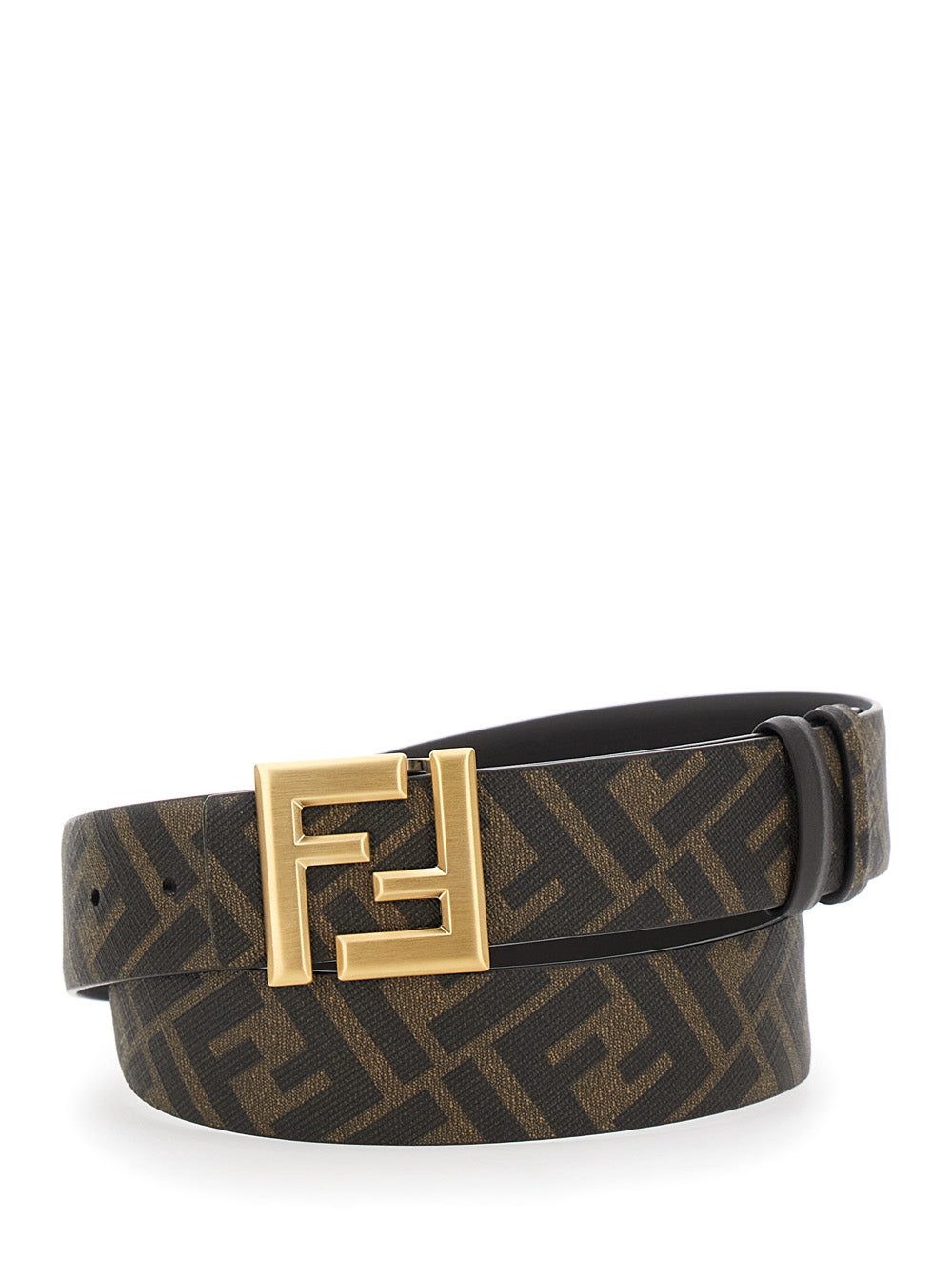 Fendi Men Reversible Belt With Ff Metal Buckle In Brown Leather For Men FENDI