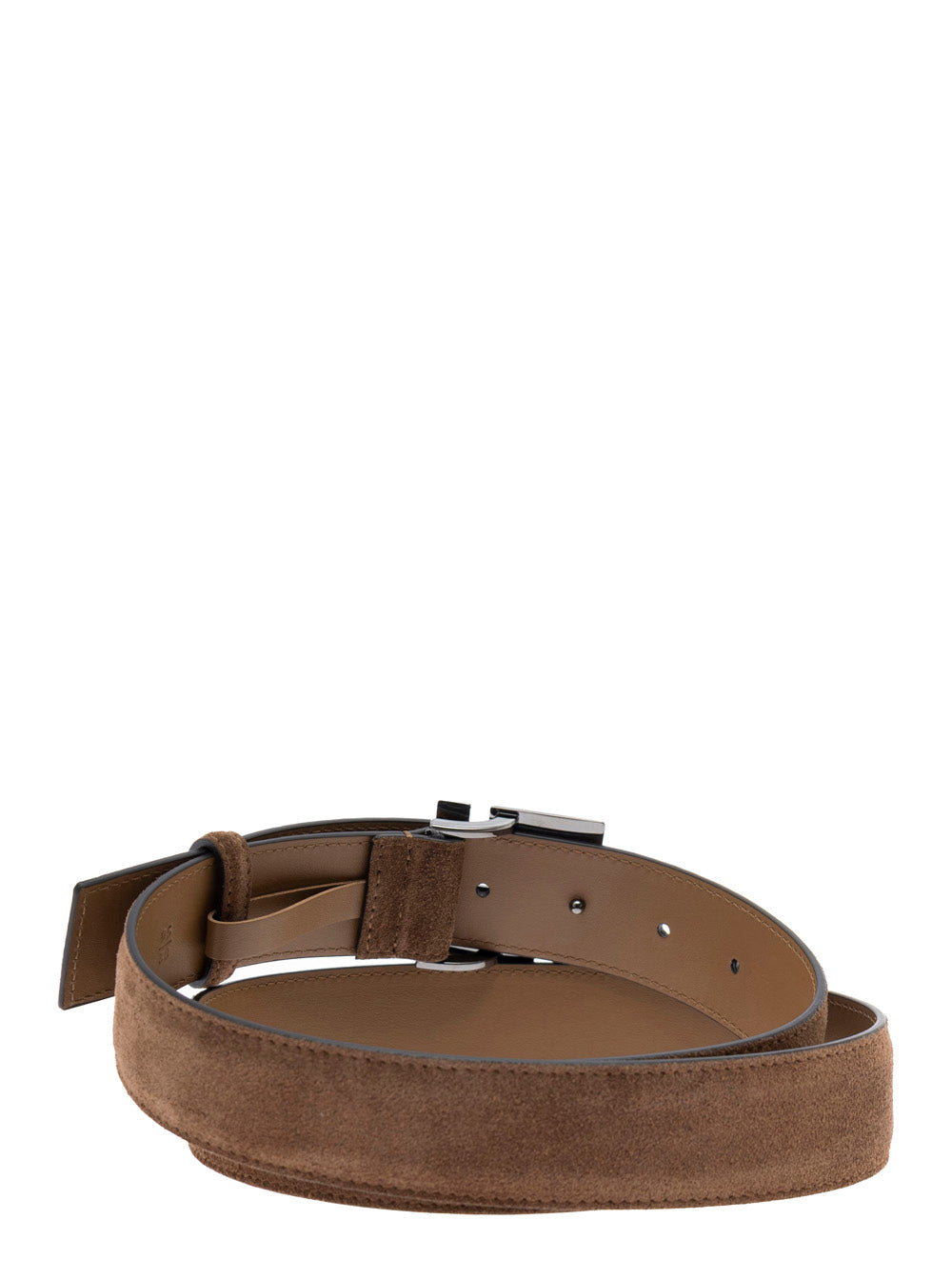 Fendi Men Brown Leather Belt With Ff Buckle In Suede Man FENDI