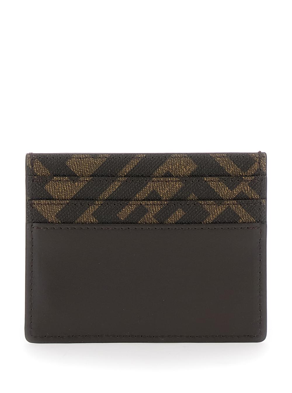Fendi Men Squared Ff Card Holder In Leather And Ff Canvas Brown Men FENDI
