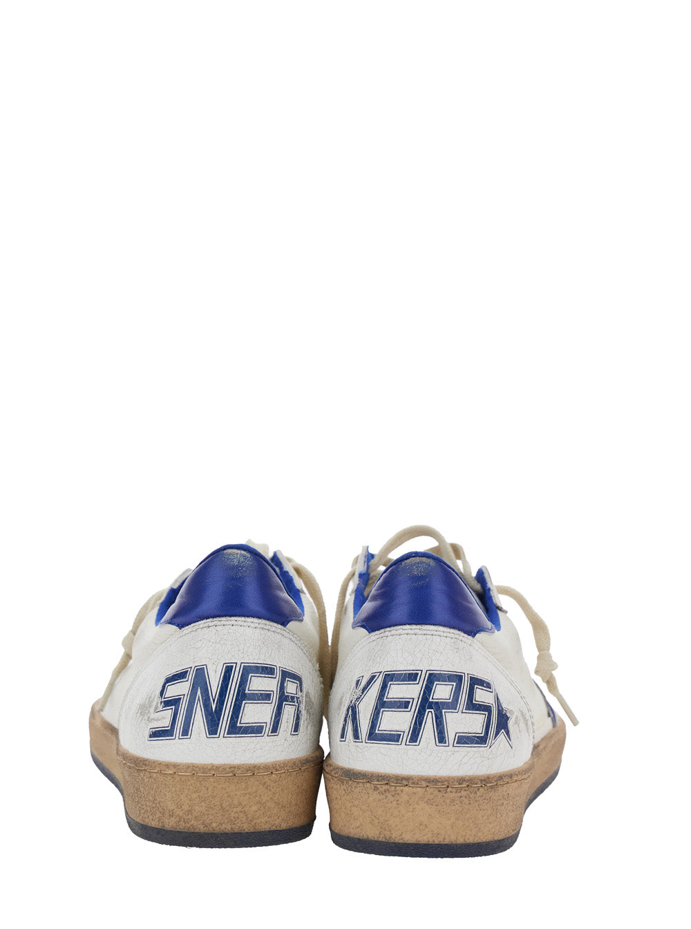 Golden Goose Men 'Ballstar' White Low Top Sneakers With Star Patch On The Side And Maxi Lettering On The Rear In Leather Man GOLDEN GOOSE