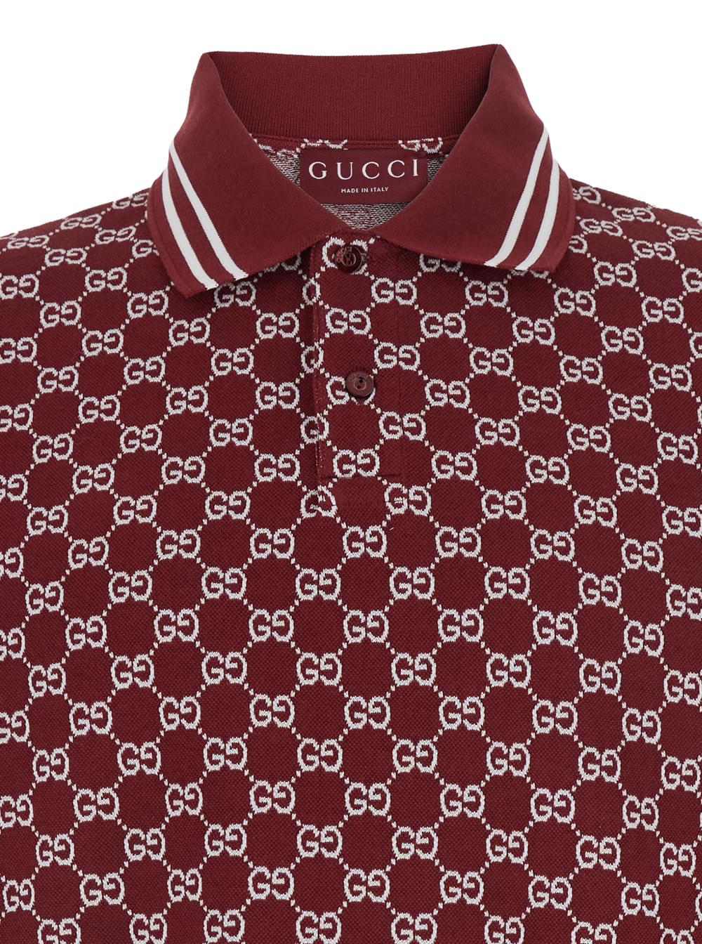 Gucci Men Red Polo Shirt With Striped Classic Collar In Gg Jacquard Cotton Man GUCCI
