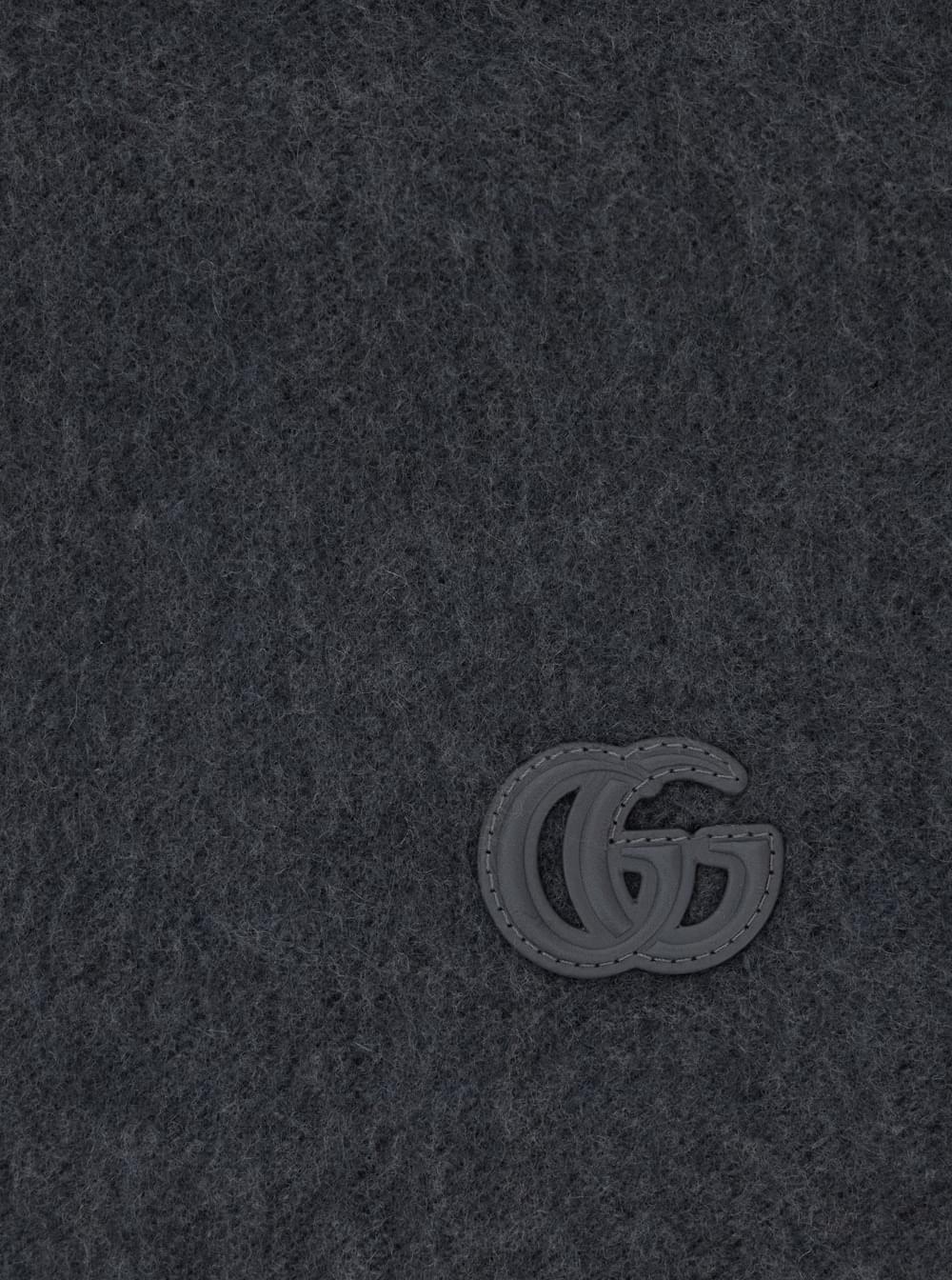 Gucci Men Grey Scarf With Gg Patch On The Front And Fringed Hem In Cashmere Man GUCCI