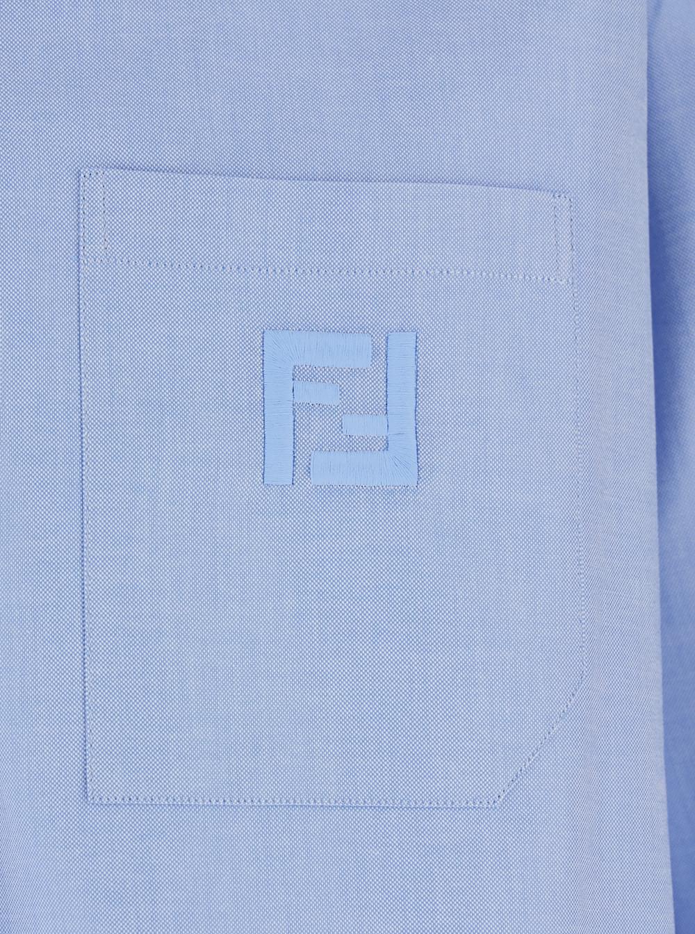Fendi Men Light Blue Button-Down Collar Shirt With Ff Embroidery On Front In Cotton For Men FENDI