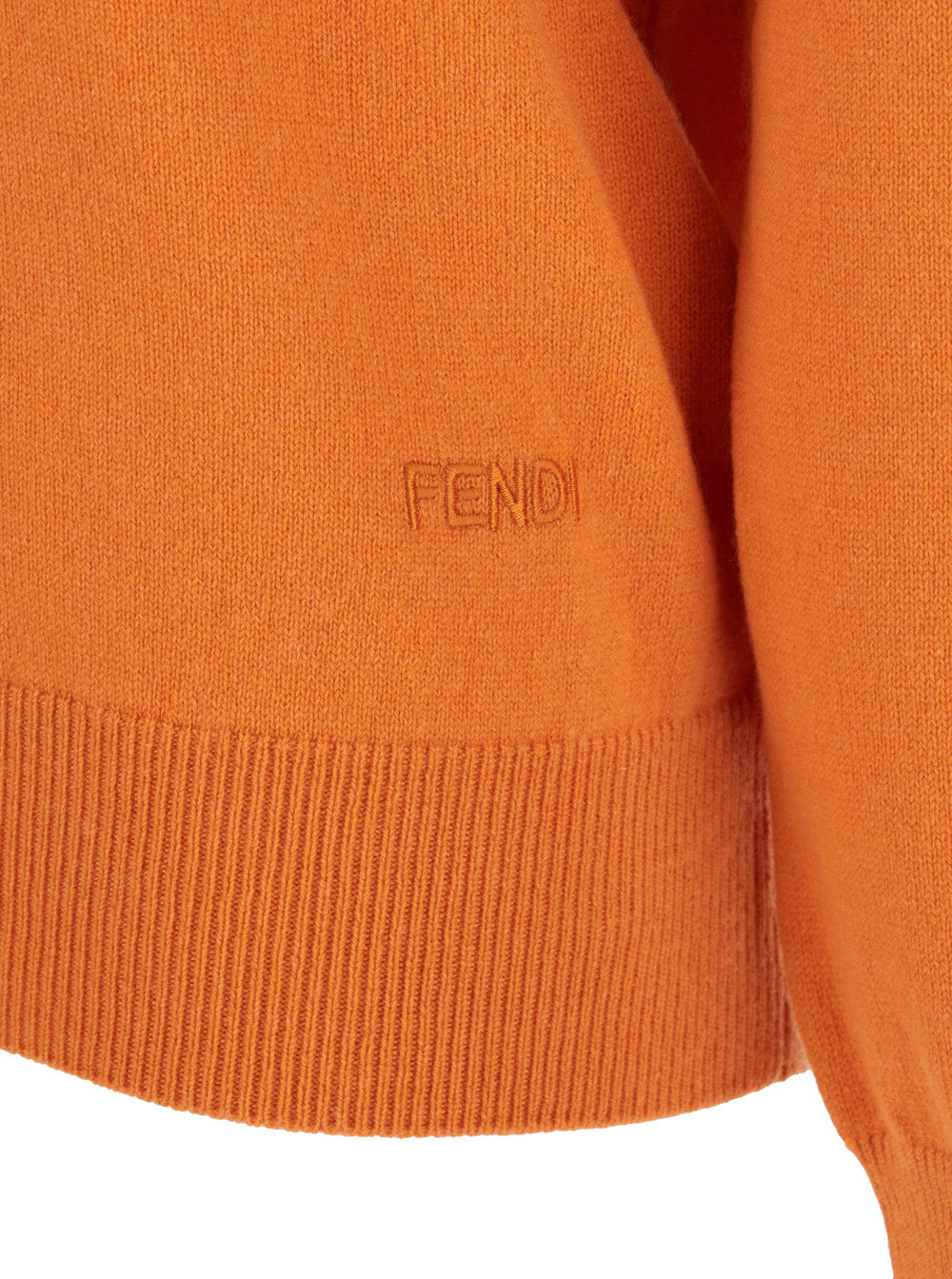 Fendi Women Orange Oversized Sweater With V-Neck And Logo Lettering Embroidery In Cashmere For Women FENDI