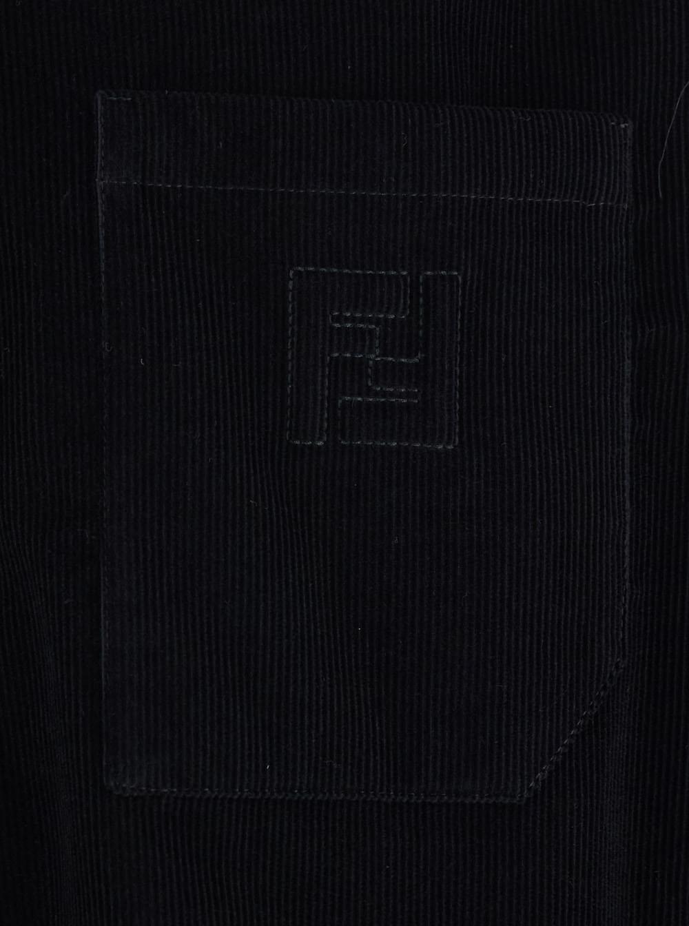 Fendi Men Black Shirt With Button-Down Collar And Ff Embroidery On The Front In Corduroy Man FENDI