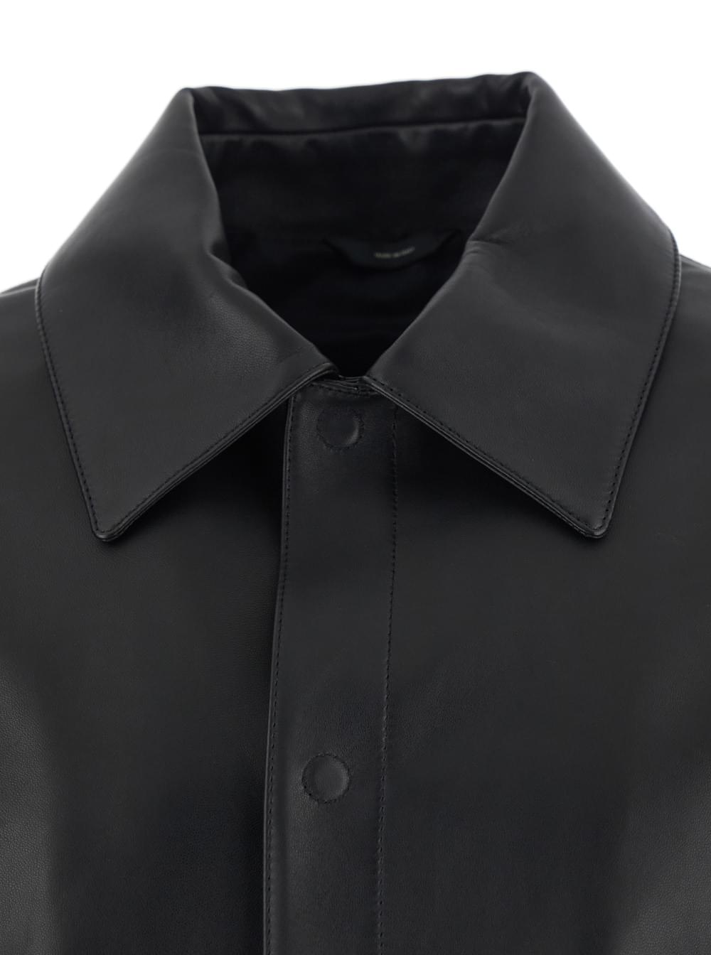 Fendi Men Black Jacket With Classic Collar And Logo Lettering On The Rear In Leather Man FENDI