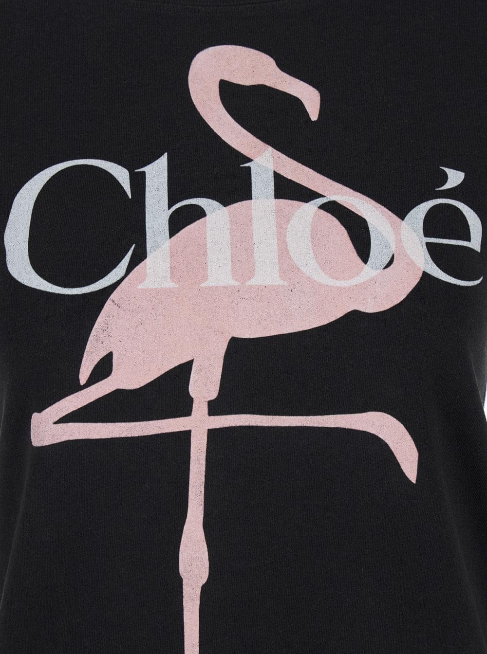 Chloé Women Black Crew Neck T-Shirt With Large Logo Print On The Front In Cotton For Women CHLOE