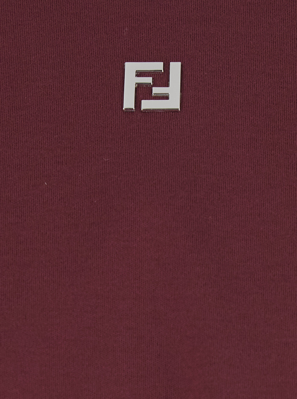 Fendi Men Bordeaux Crew Neck T-Shirt With Ff Plate On The Front In Cotton Man FENDI