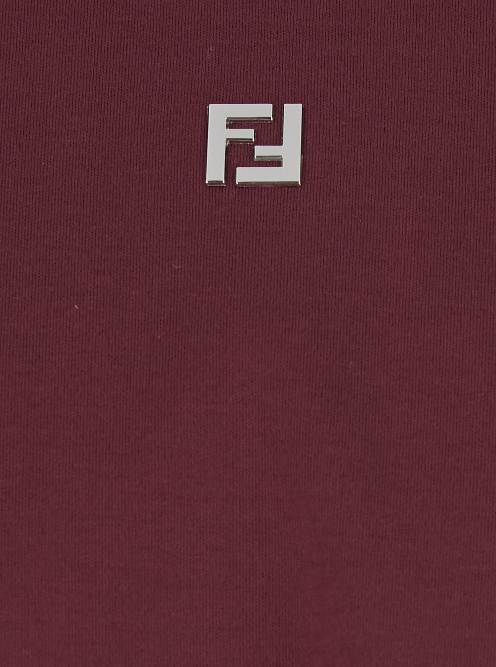 Fendi Men Bordeaux Crew Neck T-Shirt With Ff Plate On The Front In Cotton Man FENDI