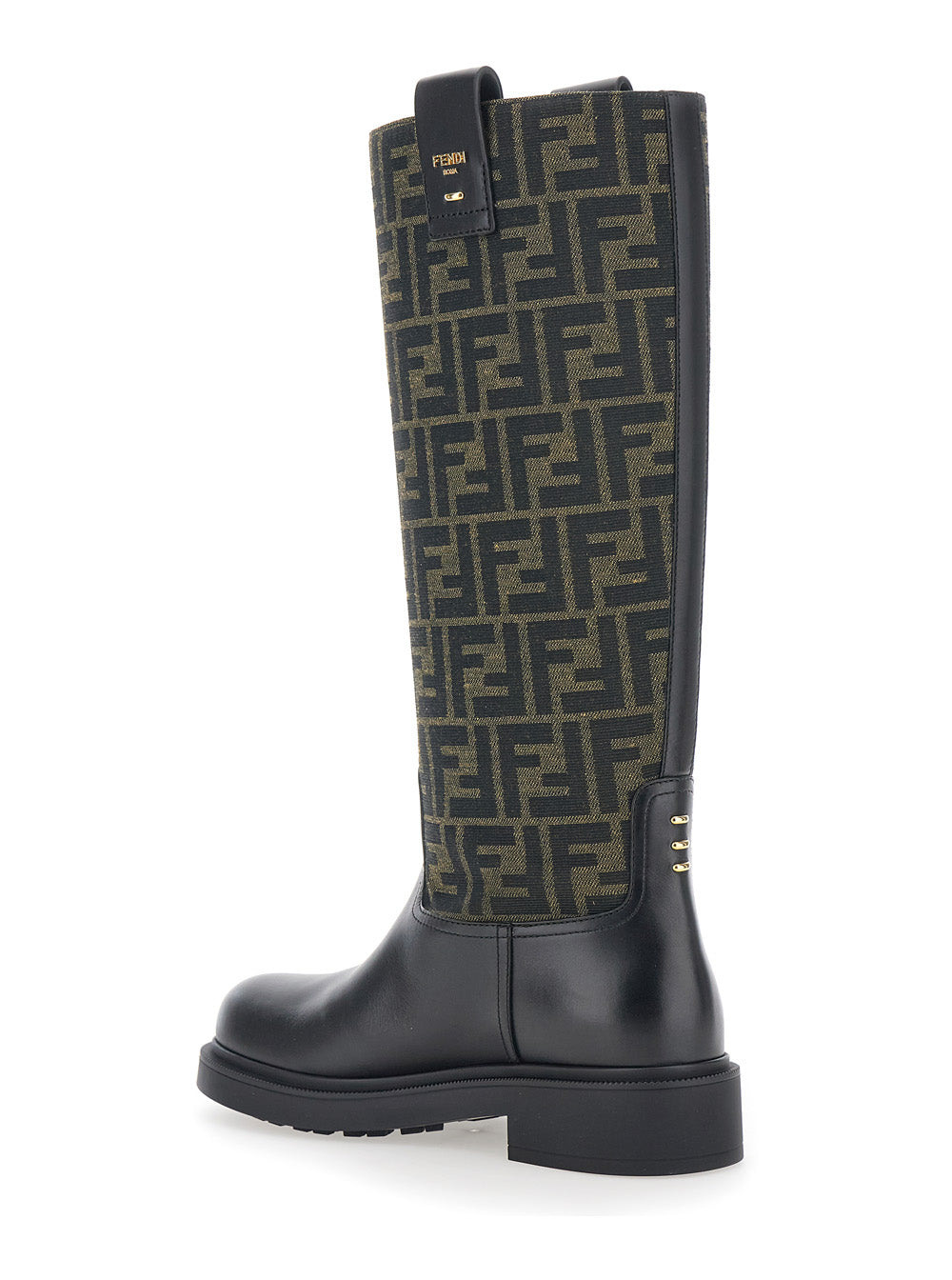 Fendi Women Boots With All-Over Ff Motif And Side Logo Lettering In Leather And Tech Fabric Black Women FENDI