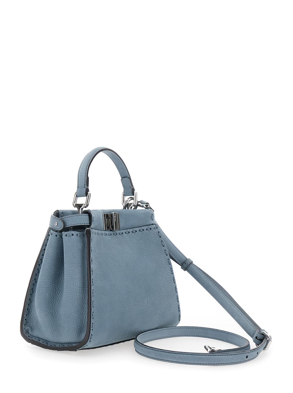 Fendi Women 'Peekaboo' Blue Handbag With Turn-Lock Closure On Both Sides In Grained Leather Woman FENDI