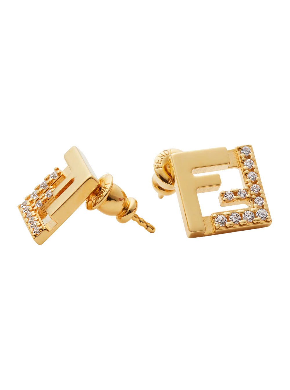 Fendi Women Gold Colored Earings With Ff Silhouette And Crystal Embellishments In Brass Woman FENDI