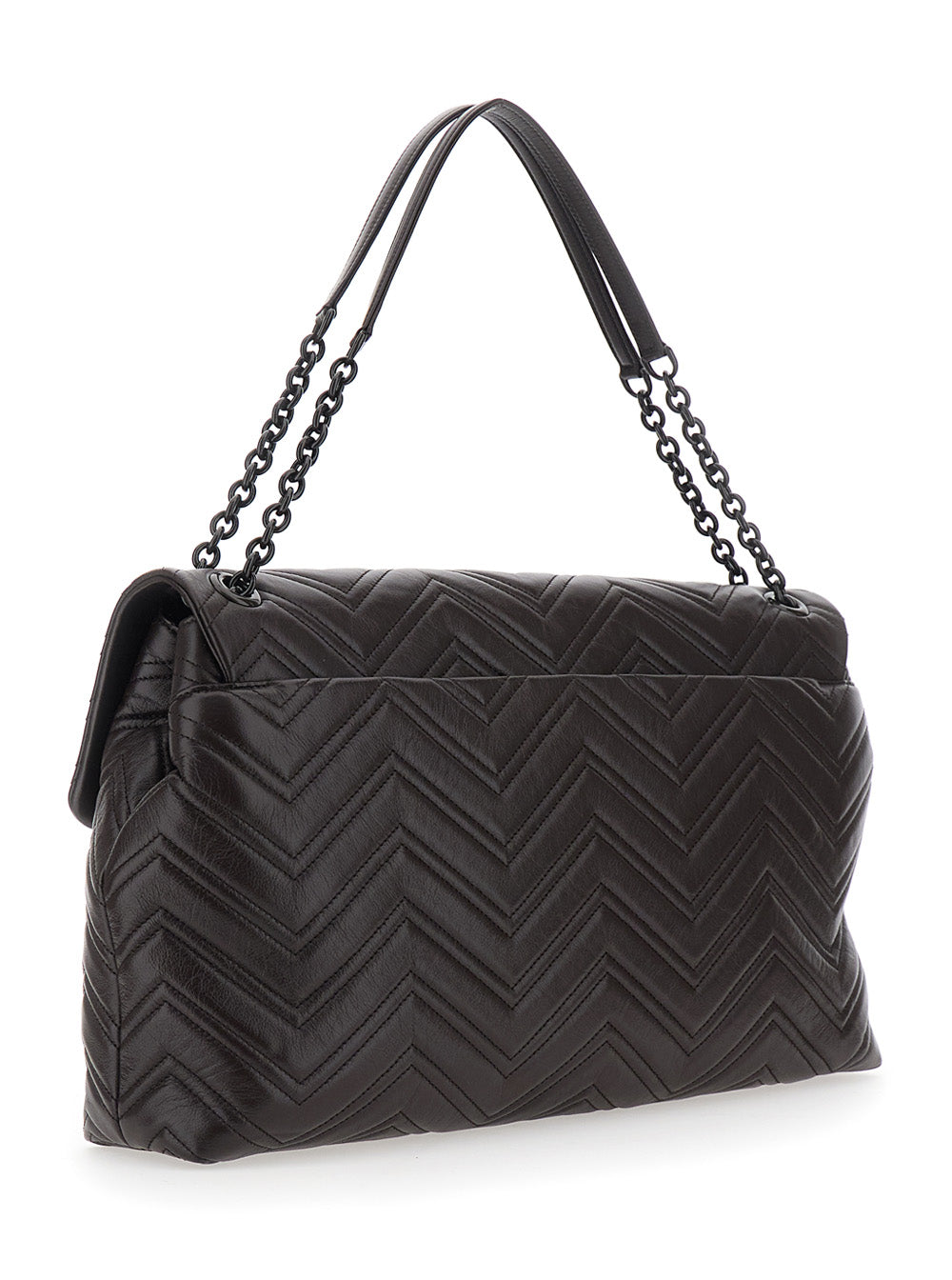 Gucci Women Brown Leather 'Gucci' Shoulder Bag With Adjustable Strap GUCCI