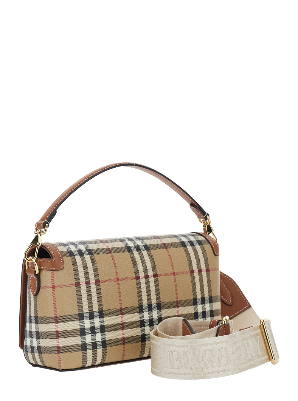 Burberry Women Beige Handbag With Adjustable And Removable Shoulder Strap And All-Over Check Motif In Cotton Blend For Women BURBERRY