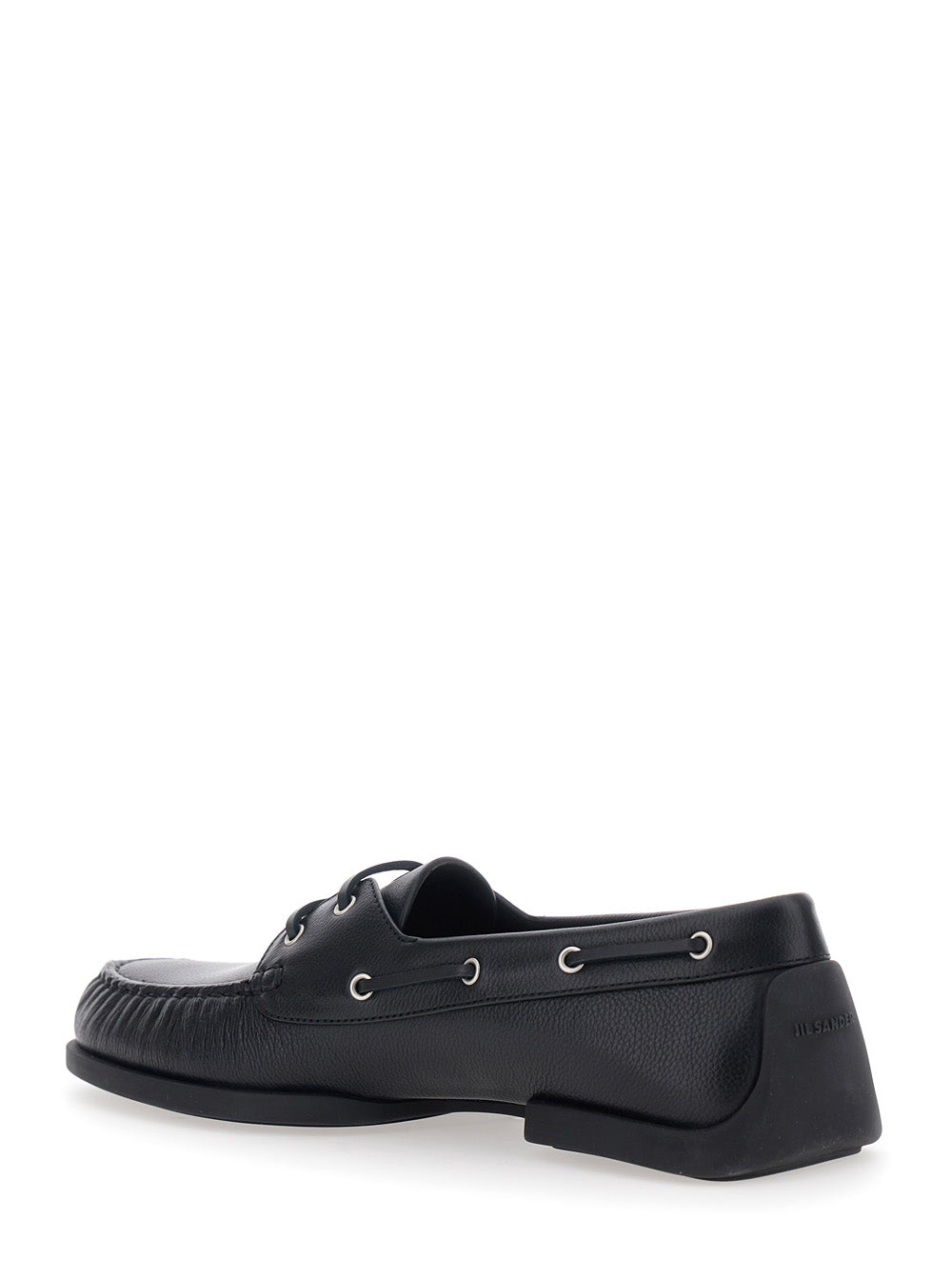 Jil Sander Men Black Loafers With Ruffled Details And Rounded Toe In Leather For Men JIL SANDER