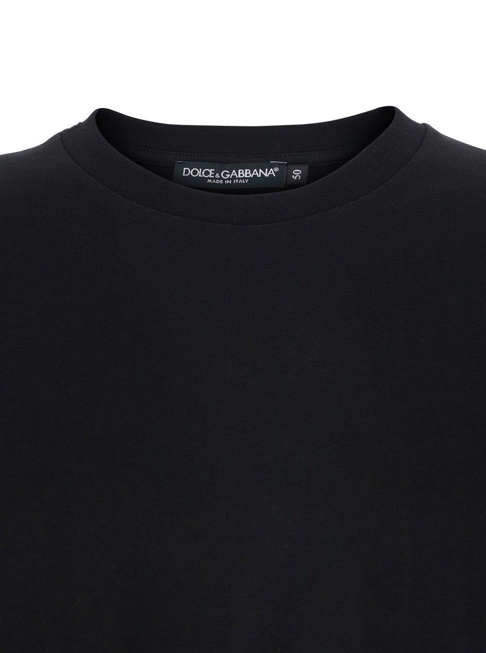 Dolce & Gabbana Men Black Crew Neck T-Shirt With Back Logo Patch In Cotton Man DOLCE & GABBANA