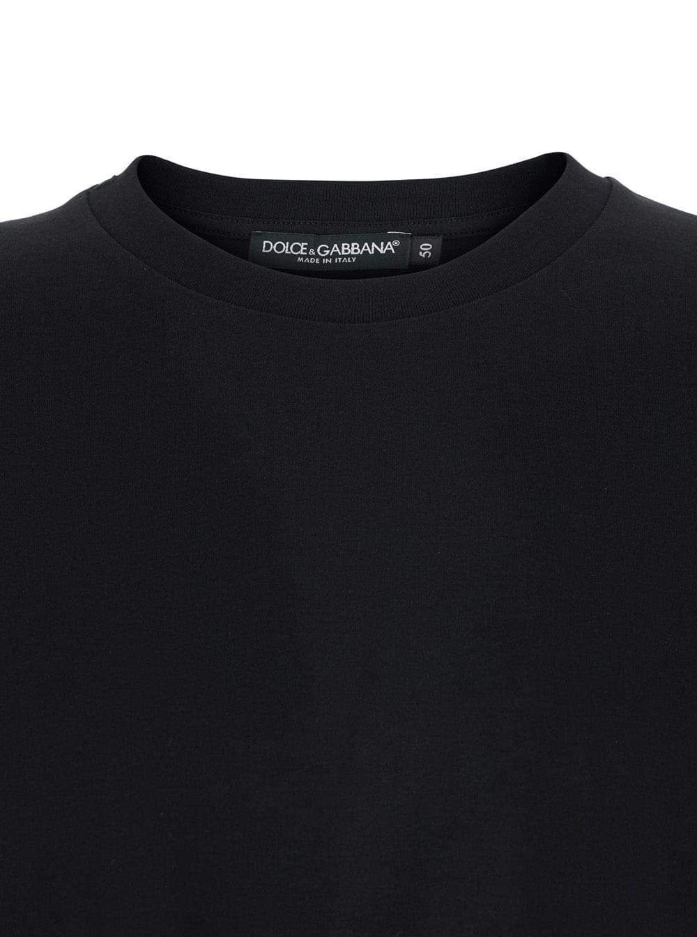 Dolce & Gabbana Men Black Crew Neck T-Shirt With Back Logo Patch In Cotton Man DOLCE & GABBANA