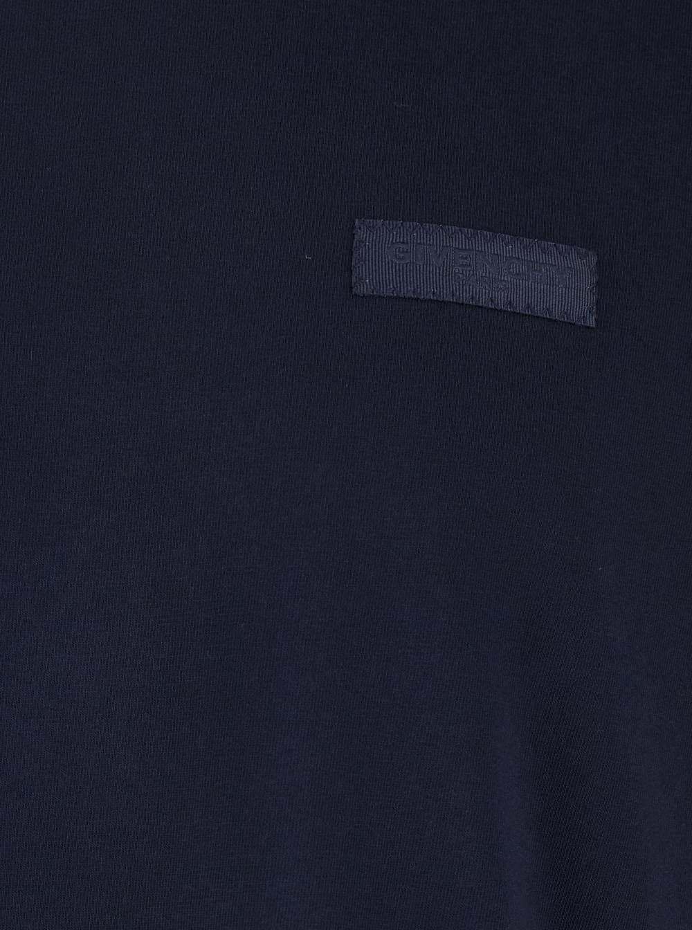 Givenchy Men Blue Crew Neck T-Shirt With Chest Logo Patch In Cotton Man GIVENCHY