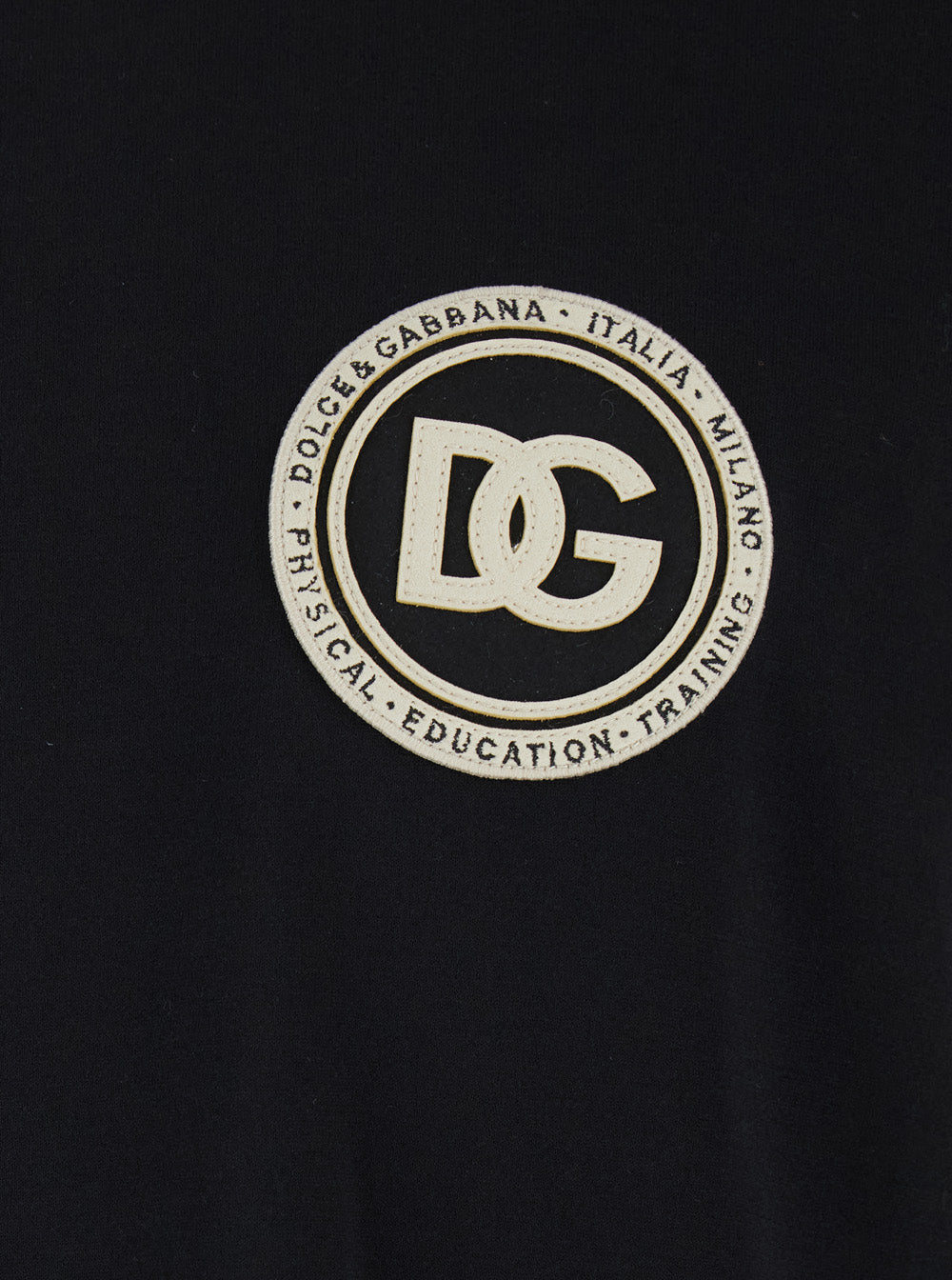 Dolce & Gabbana Men Black Crew Neck T-Shirt With Logo Embroidery On The Front In Cotton For Men DOLCE & GABBANA
