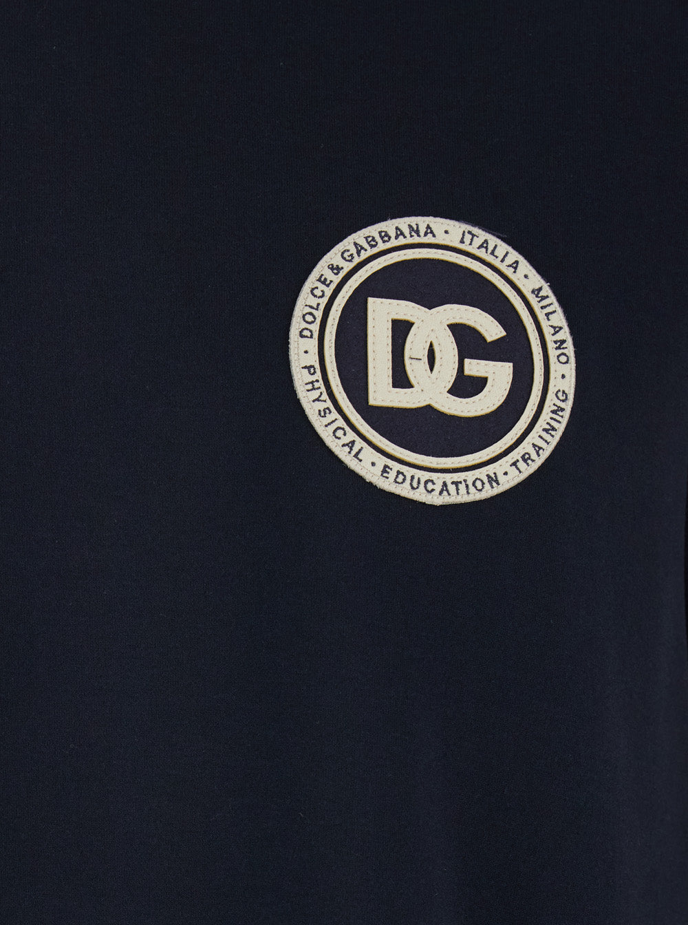 Dolce & Gabbana Men Blue Crewneck T-Shirt With Logo Embroidery On The Front In Cotton Man DOLCE & GABBANA
