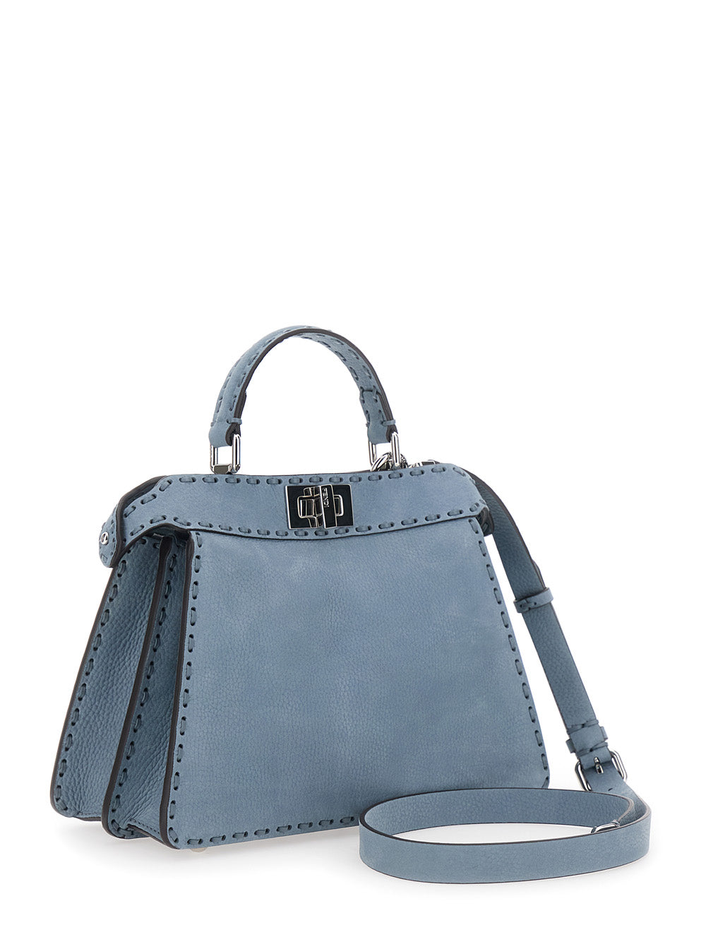 Fendi Women 'Peekaboo Iseeu Small' Light Blue Handbag With Shoulder Strap In Roman Leather Woman FENDI