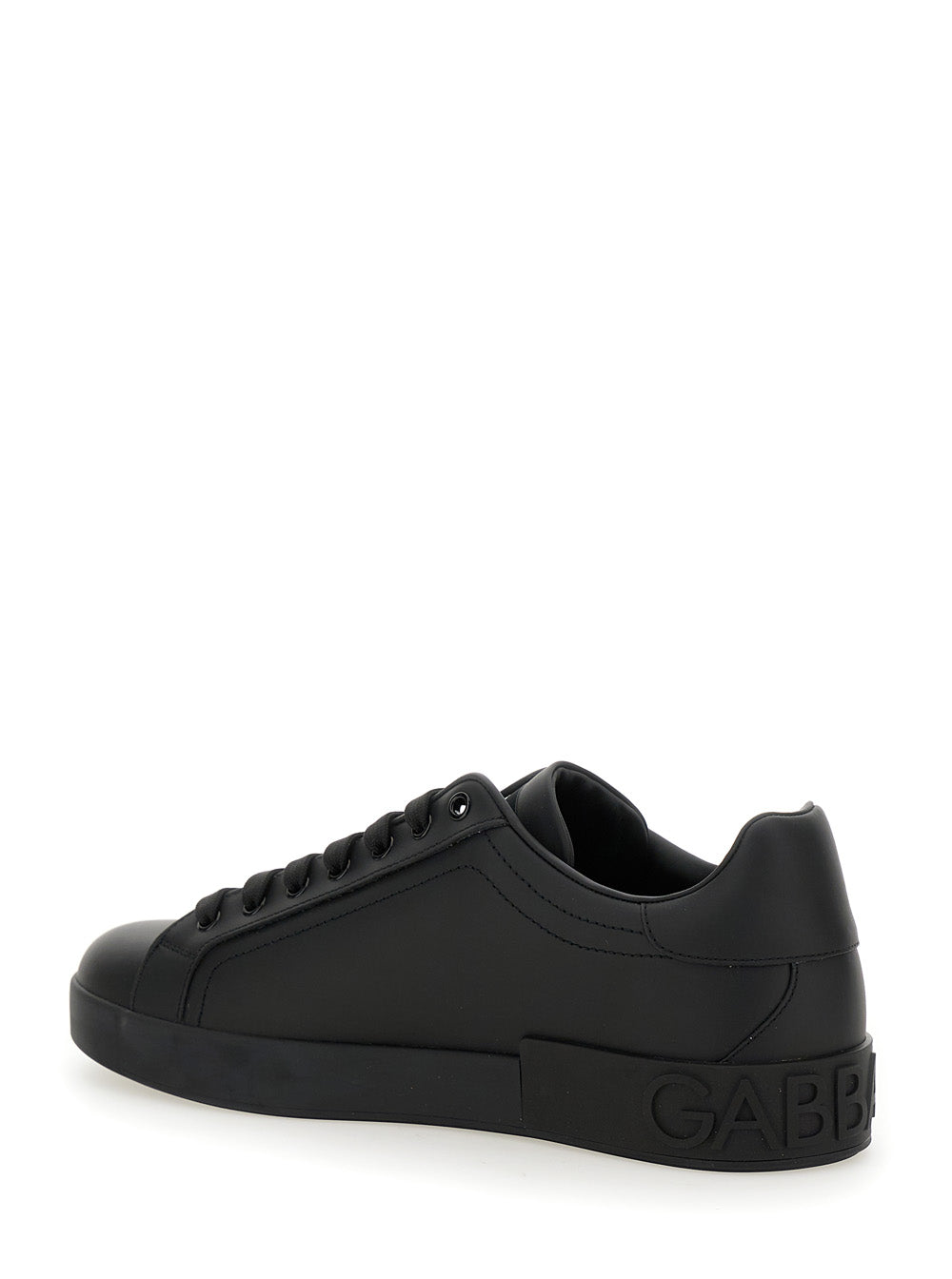 Dolce & Gabbana Men 'Portofino' Black Low Top Sneakers With Logo Lettering Detail In Smooth Leather Man DOLCE & GABBANA