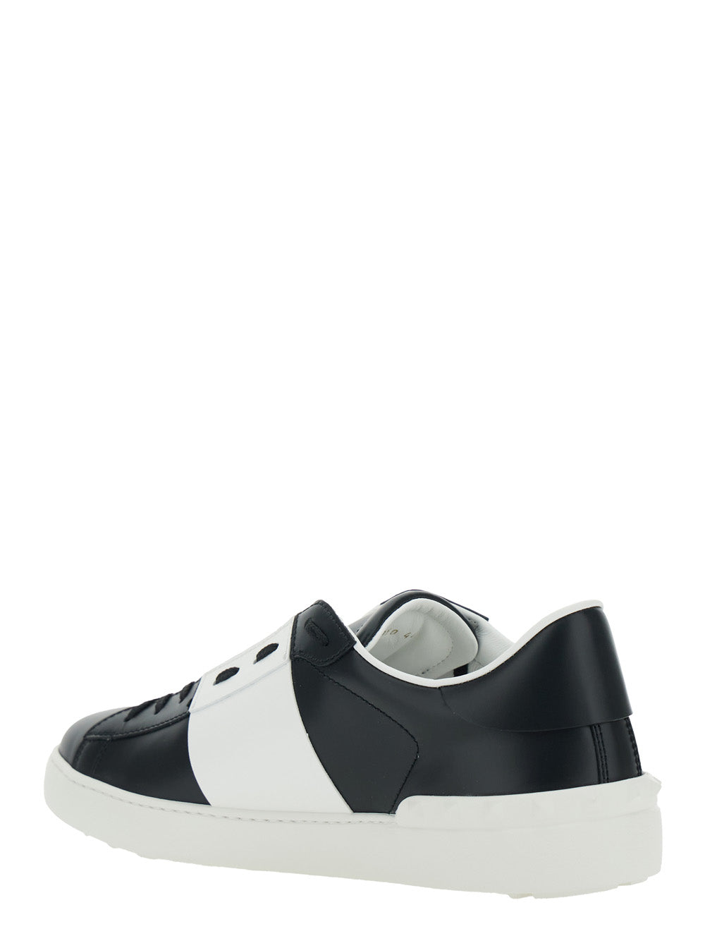 Valentino Garavani Men 'Open' White And Black Low Top Sneaker With Logo Patch On The Tongue In Leather Man VALENTINO GARAVANI