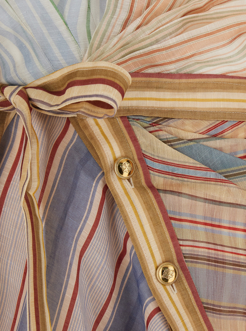 Zimmermann Women 'Rebellion' Multicolor Midi Dress With Bow Detail On The Front And All-Over Striped Motif In Linen And Silk Blend Woman ZIMMERMANN