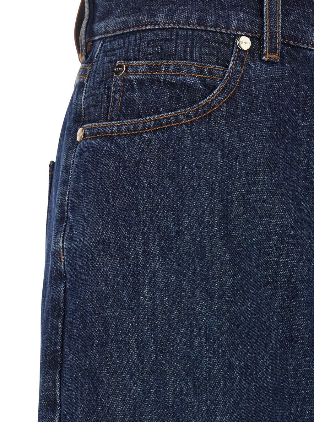 Fendi Women Blue Five-Pocket Jeans With Logo Patch On The Back In Denim For Women FENDI