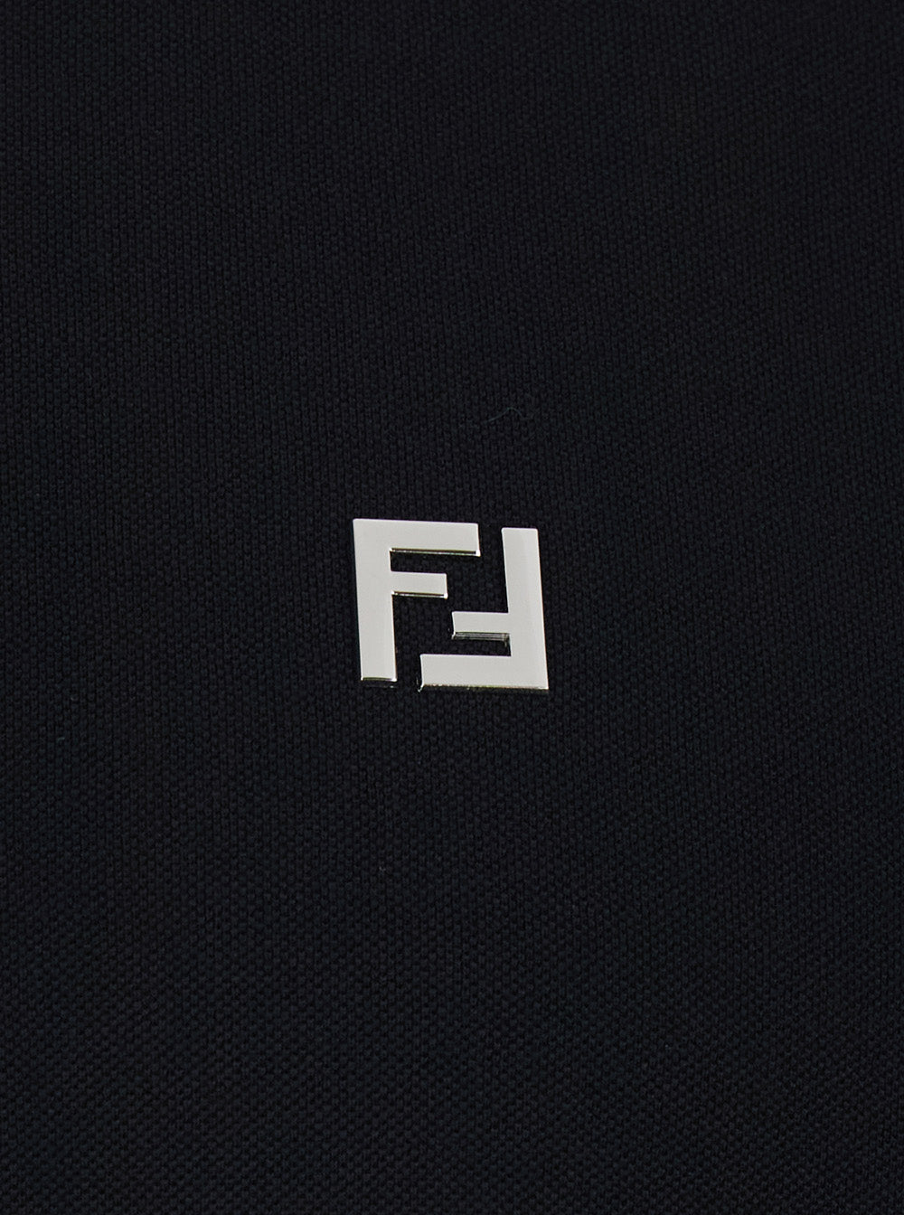 Fendi Men Black Cotton Piquet Polo With Metallic Ff Logo On Front For Men FENDI