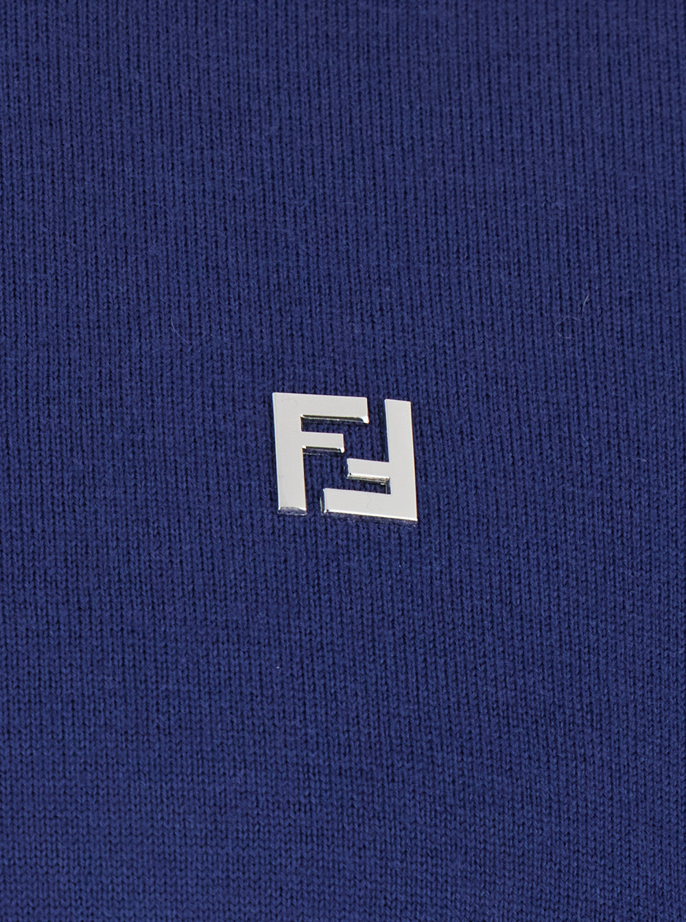 Fendi Men Blue Long Sleeve Polo With Classic Collar And Ff Plate On The Front In Wool For Men FENDI