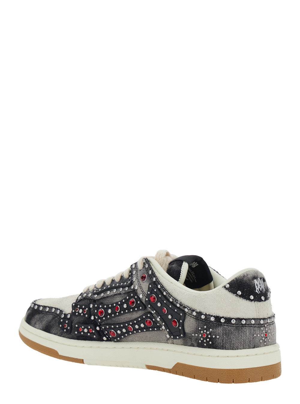 Amiri Men 'Skel Top' Black Sneakers With Beads And Crystals Applied In Cotton For Men AMIRI