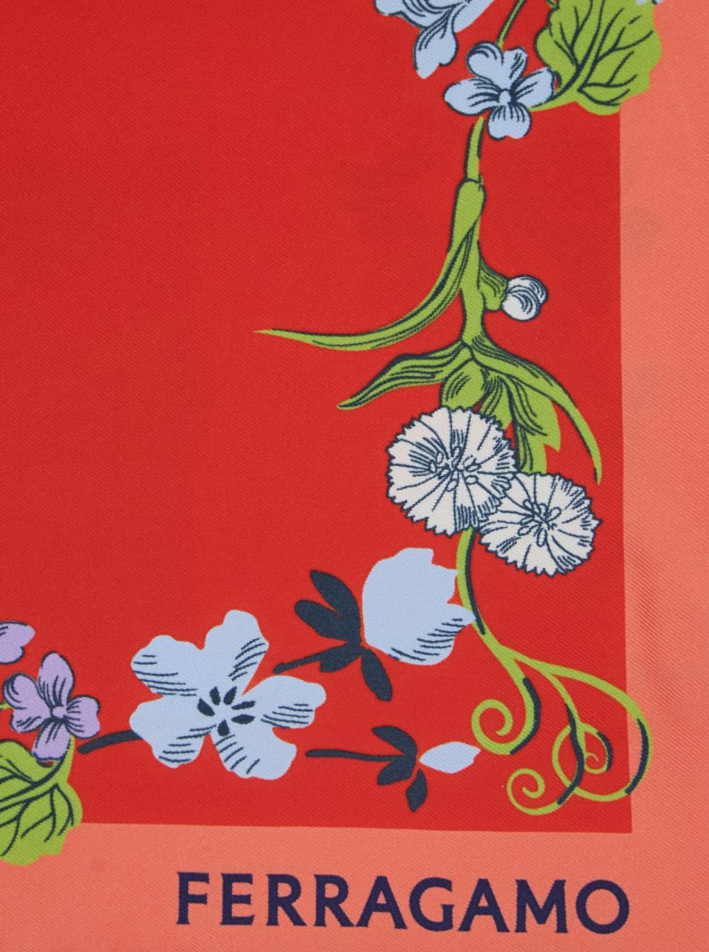 Ferragamo Women Red Scarf With Floral Print And Logo Lettering In Silk Woman FERRAGAMO