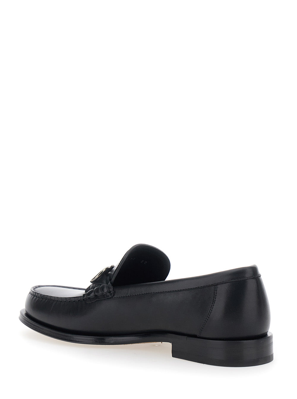 Ferragamo Men Black Loafers With Gancini Metal Detail On The Front In Leather Man FERRAGAMO