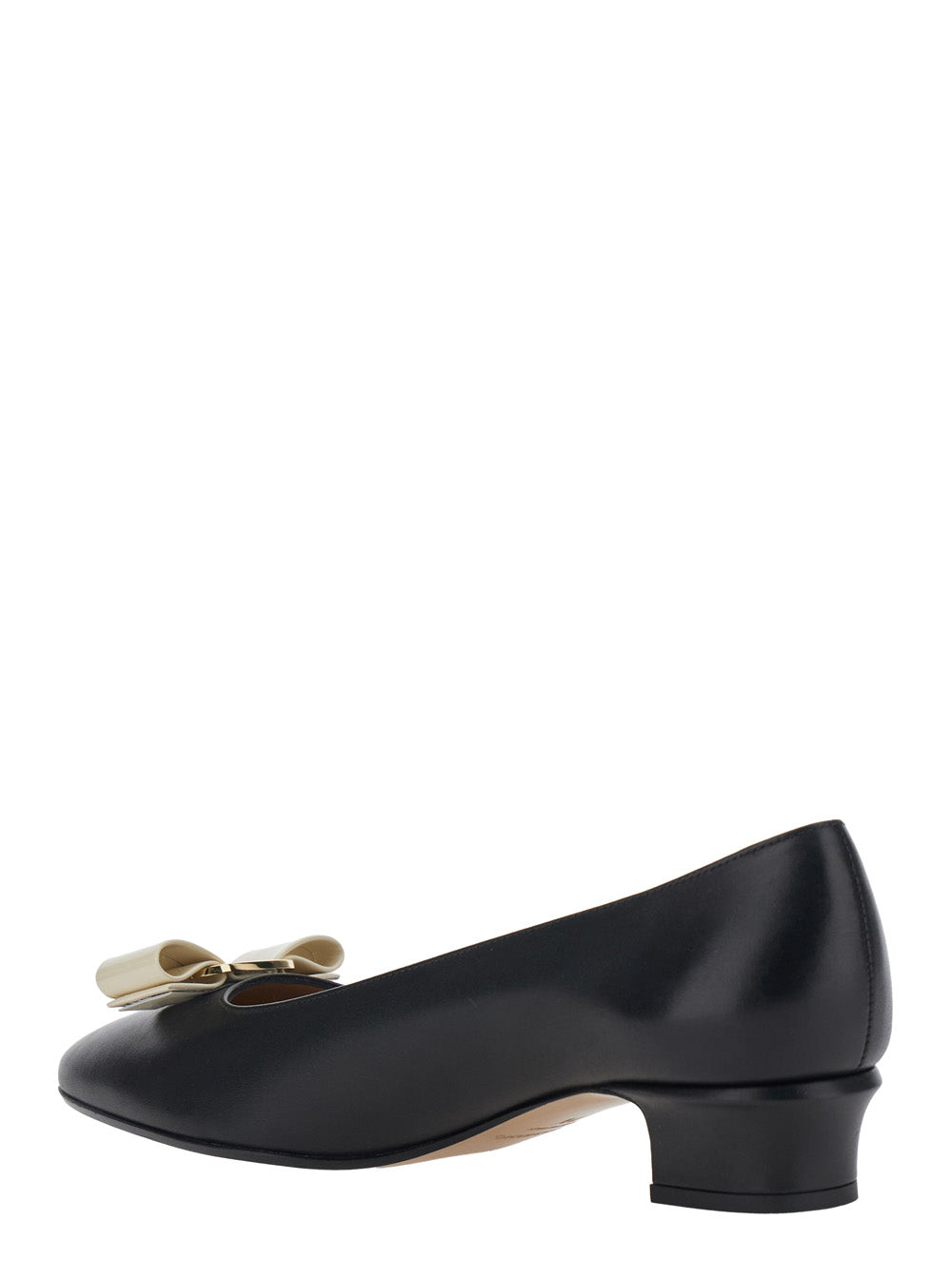 Ferragamo Women 'Vara 2.0' Black Pumps With Block Heel And Logo Plate On The Front In Leather Woman FERRAGAMO
