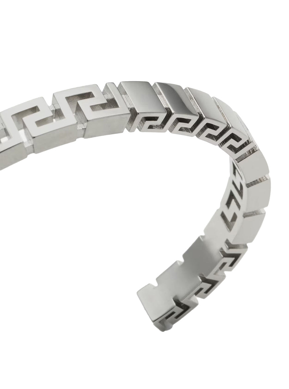 Versace Men Silver Bracelet With Greca Motif And Logo Lettering Impressed In Brass For Men VERSACE