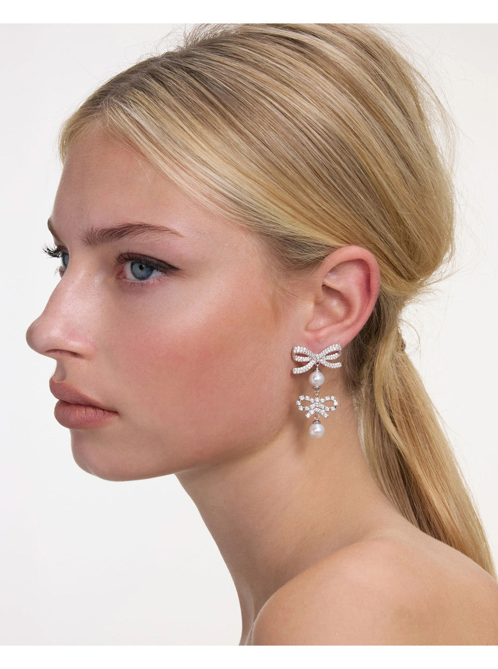 Self-Portrait Women Silver Colored Earings With Double Bow And Crystal Embellishments In Copper Woman SELF-PORTRAIT