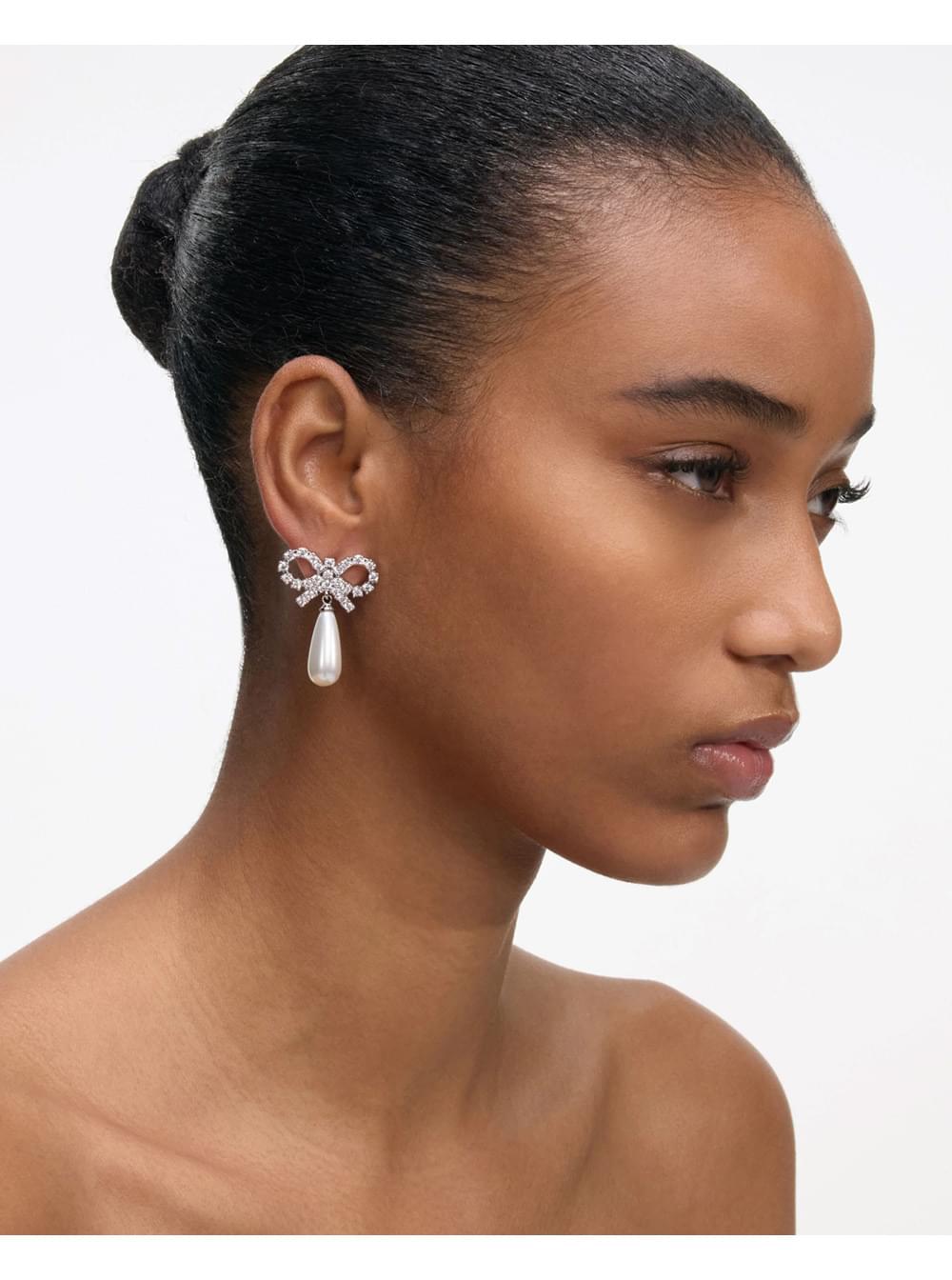 Self-Portrait Women Silver Colored Earings With Bow Design And Pearl Pendant In Copper Woman SELF-PORTRAIT
