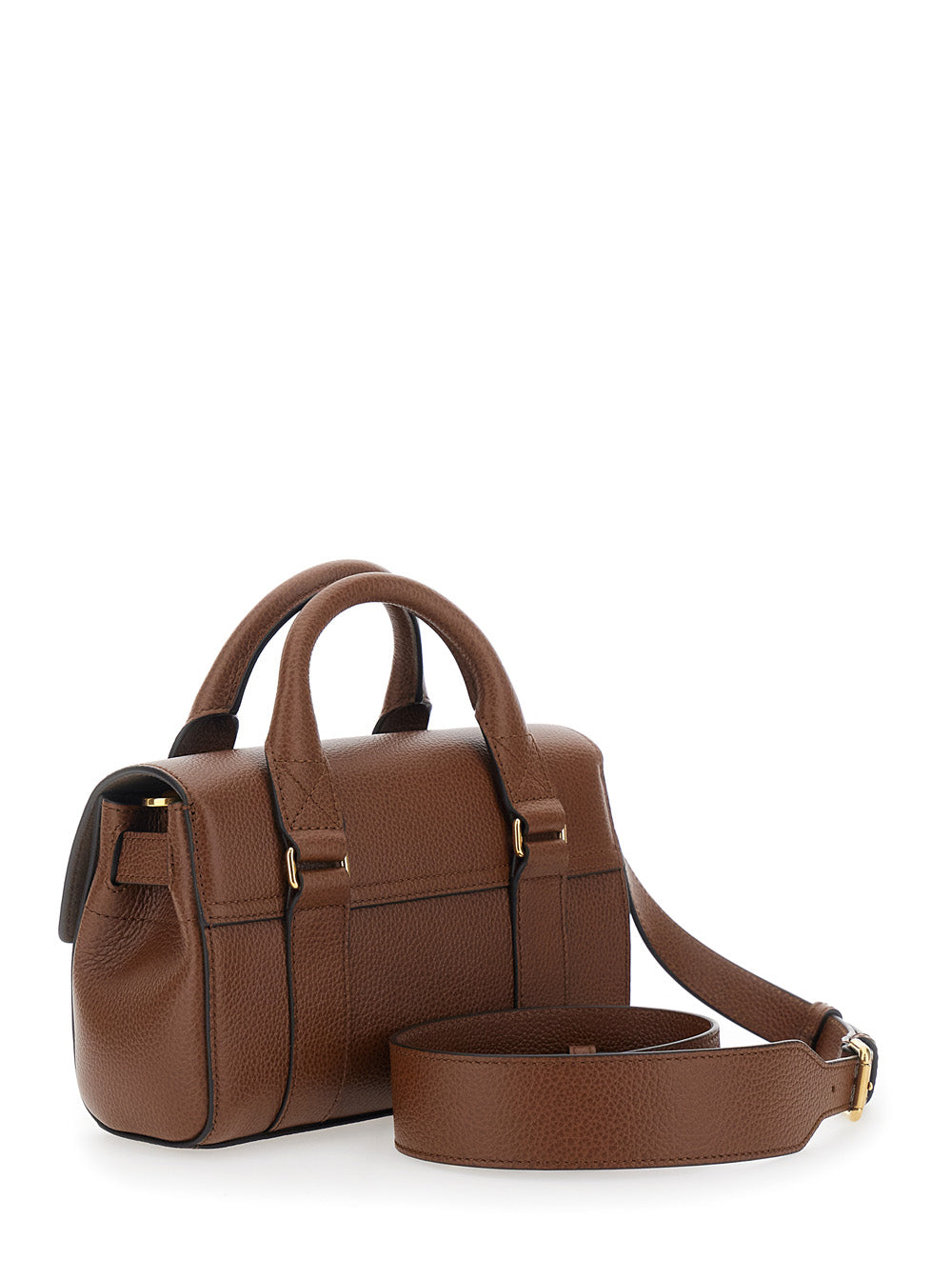 Mulberry Women 'Bayswater Mini' Brown Handbag With Turnlock Closure In Grained Leather For Women
