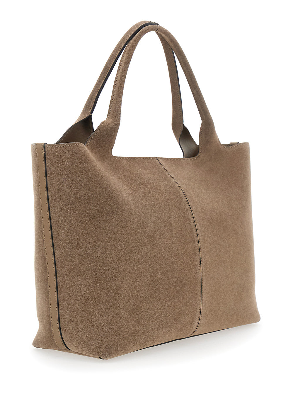 Tod's Women 'Ebr' Beige Tote Bag With Logo Plaque On The Front And Contrasting Stitching In Suede Woman TOD'S