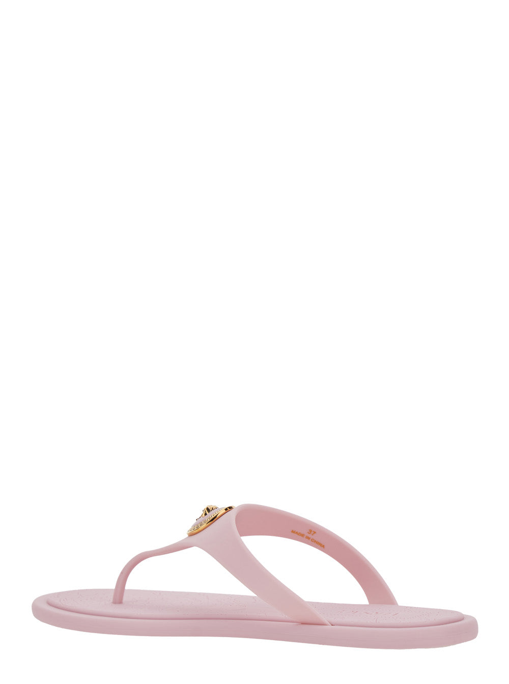 Versace Women Pink Gianni Ribbon Sandals With Metallic Medusa Head On The Front In Rubber For Women VERSACE