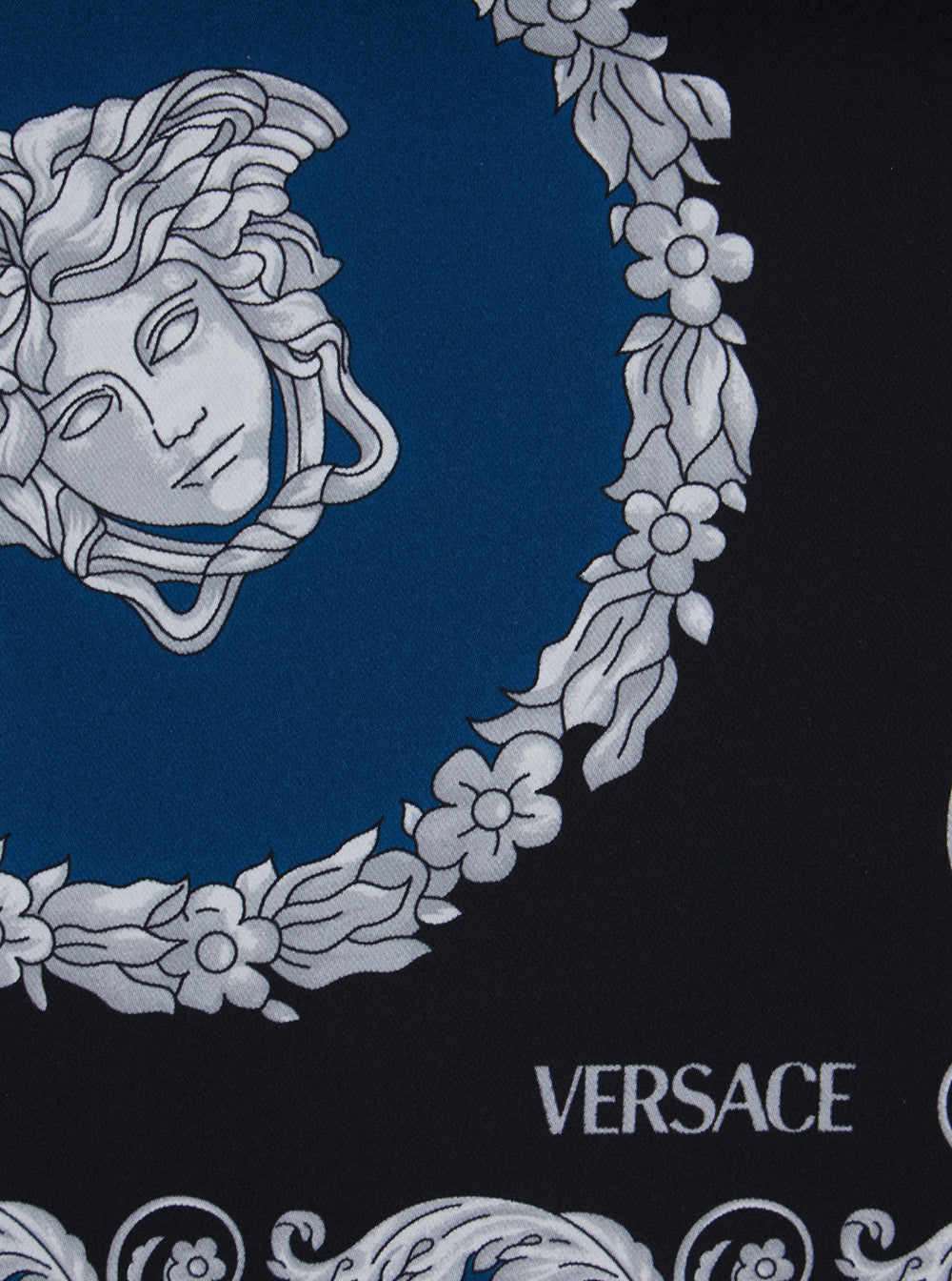 Versace Men Blue Scarf With Geometric All-Over Motif In Silk Man VERSACE