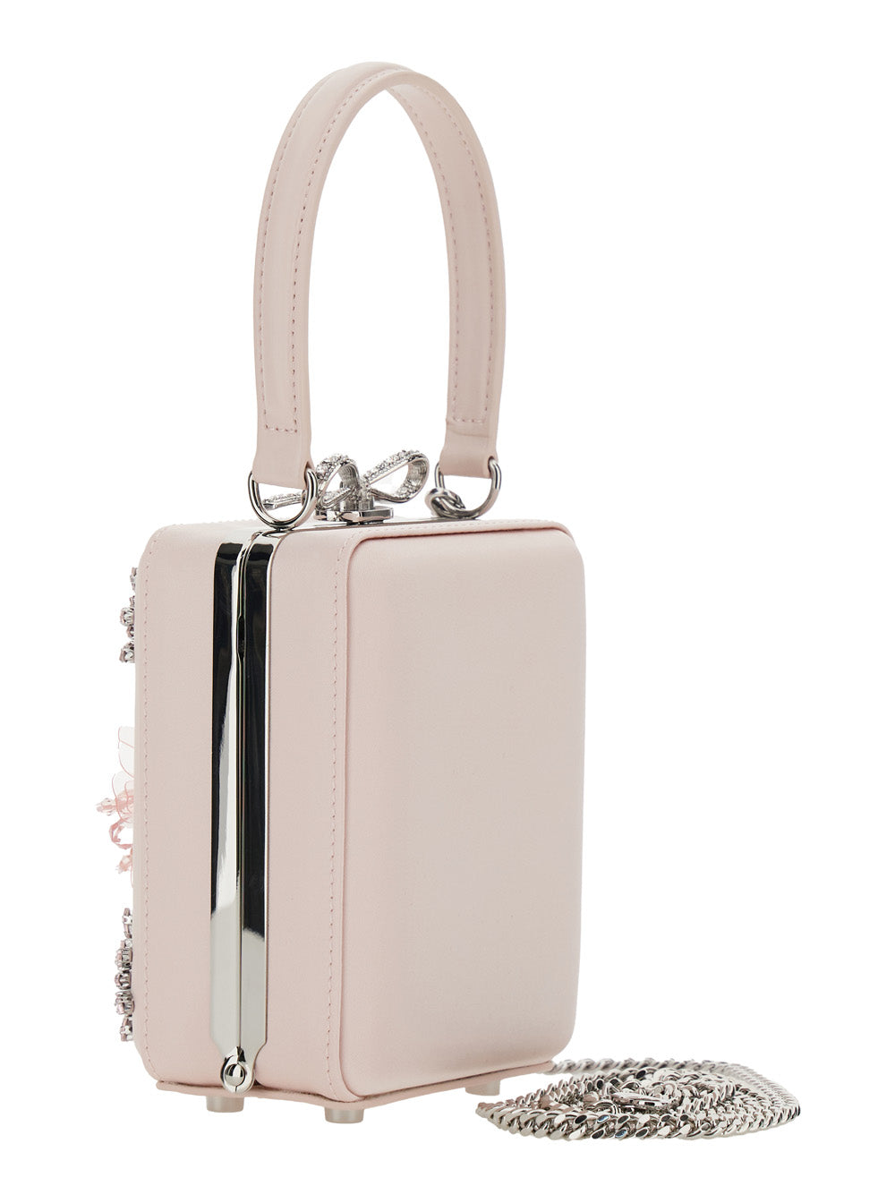 Self-Portrait Women Flora Clutch With All-Over Floral Details And Metallic Bow In Pink Satin For Women SELF-PORTRAIT