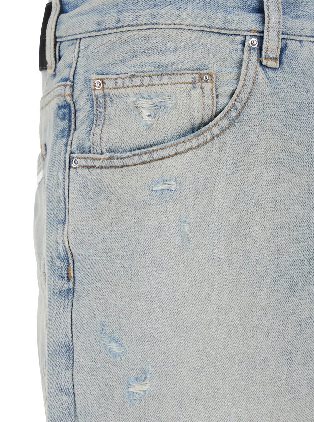 Amiri Men Men's Light Blue Denim Jeans With Ripped Details And Logo Patch On The Back AMIRI