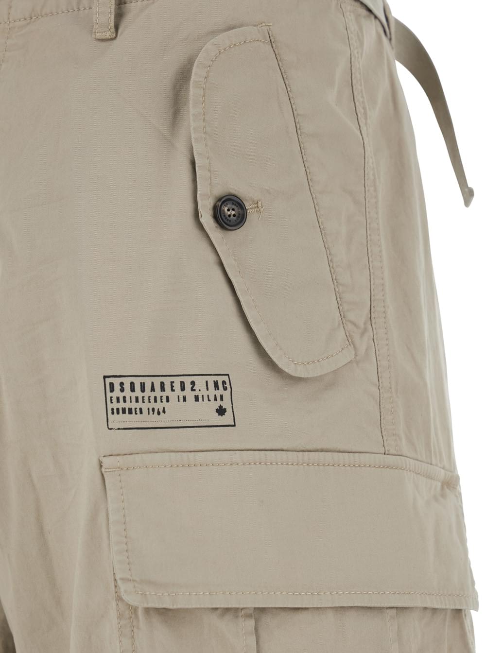 Dsquared2 Men Beige Bermuda Shorts With Four Patch Pockets And Wide Leg In Cotton Stretch For Men