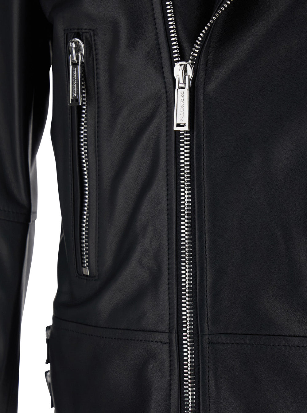 Dsquared2 Men Black Jacket With Three Zip Pockets In Leather For Men