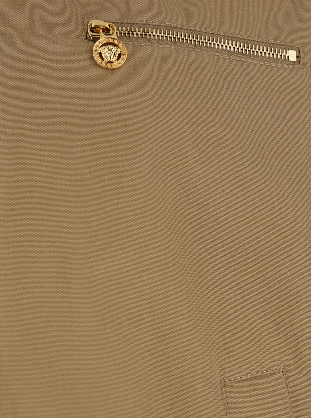Versace Men Beige Jacket With Leather Collar And Metallic Medusa Head Detail In Cotton Canvas Man VERSACE