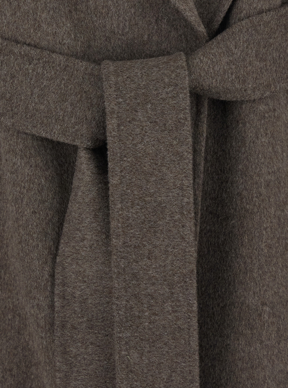 'S Maxmara Women 'Luna' Brown Single-Breasted Coat With Classic Lapels And Belt On The Front In Wool Woman S MAX MARA
