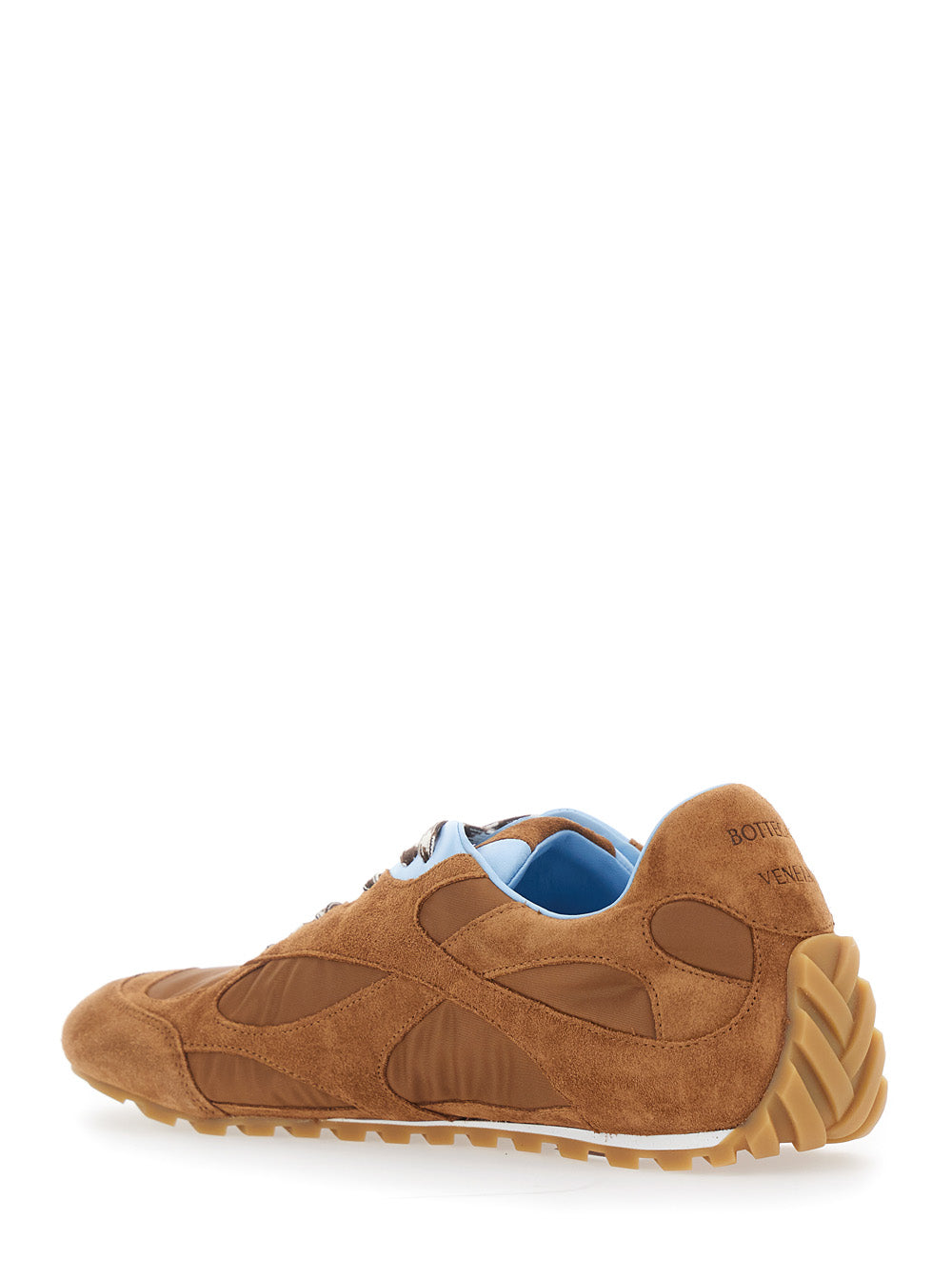 Bottega Veneta Men 'Orbit Flash' Brown Sneaker With Logo Lettering Detail On The Pull-Tab In Suede And Tech Fabric For Men BOTTEGA VENETA