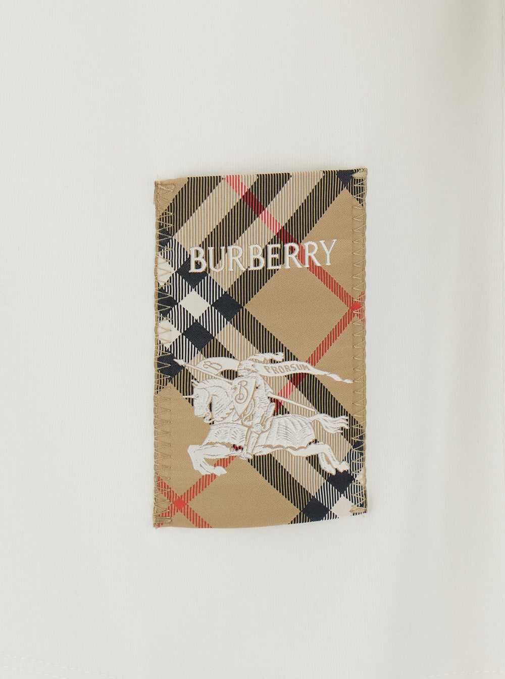 Burberry Men White T-Shirt With Logo Patch With Check Motif On The Front In Cotton Man BURBERRY